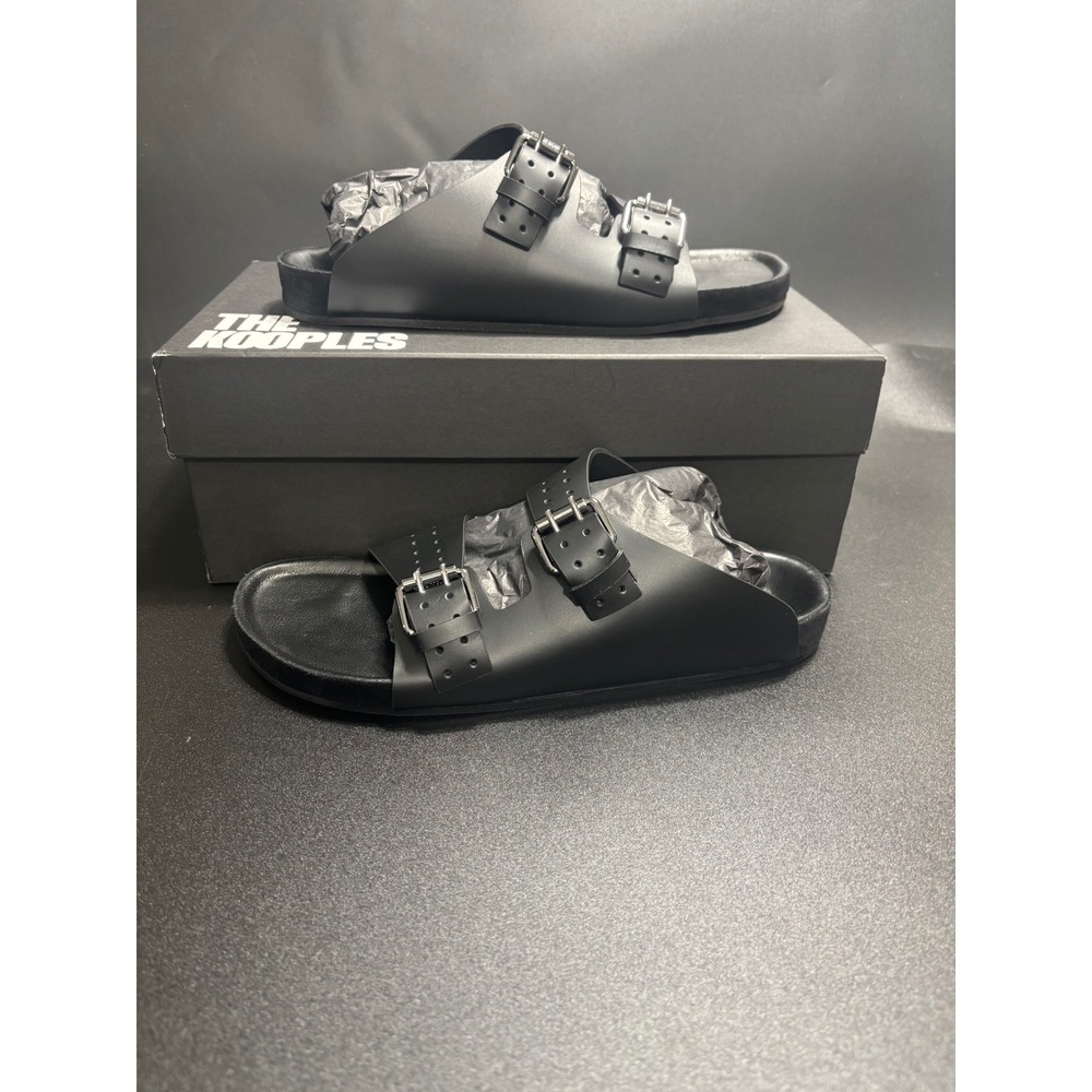 The Kooples‎ NEW Slides Sandals Buckle Accents Black FR 42/U8